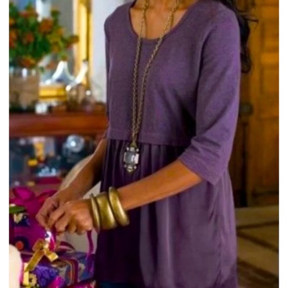 Soft Surroundings Miranda Purple Mixed Fabric Tunic Top Size Medium